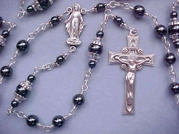 Sterling Silver wire wrapped hematite rosary