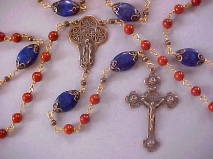bronze wire wrapped rosary with red jasper and lapis lazuli bronze wire wrapped rosary with red jasper and lapis lazuli