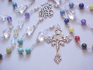 handmade wire wrapped family heirloom rosary with genuine gemstone birthstone beads