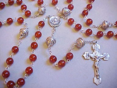 handmade confirmation rosary with carnelian gemstone beads