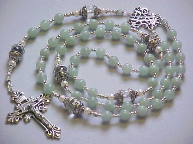handmade sterling silver rosary with genuine green aventurine gemstones