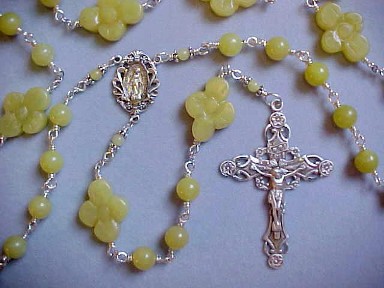 sterling wire wrapped Peridot jade rosary